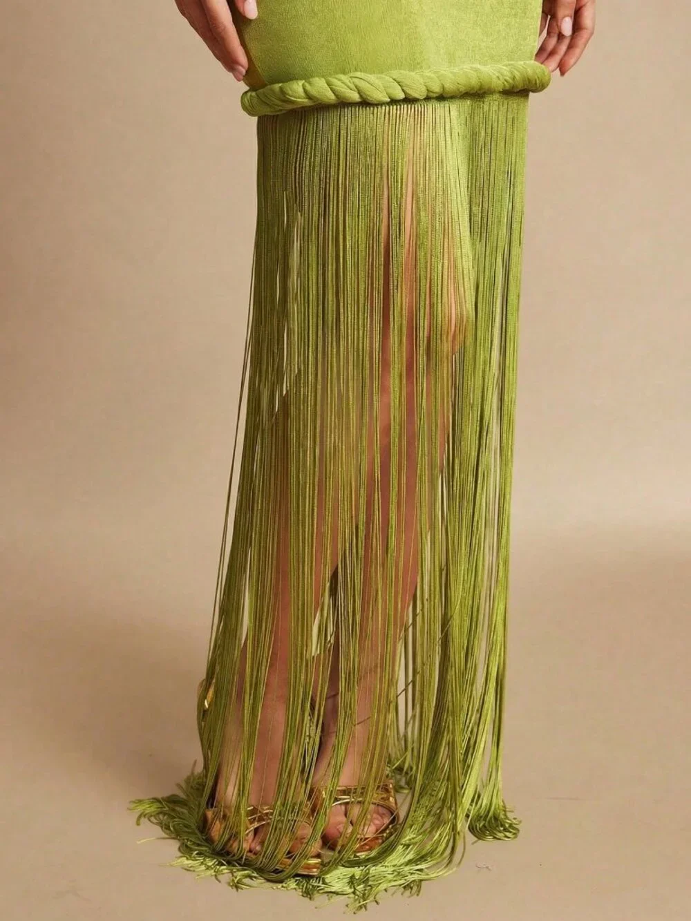 Green Sexy Halter Backless Fringed Dress Women's Long Beach Dress - Picture 6 of 6